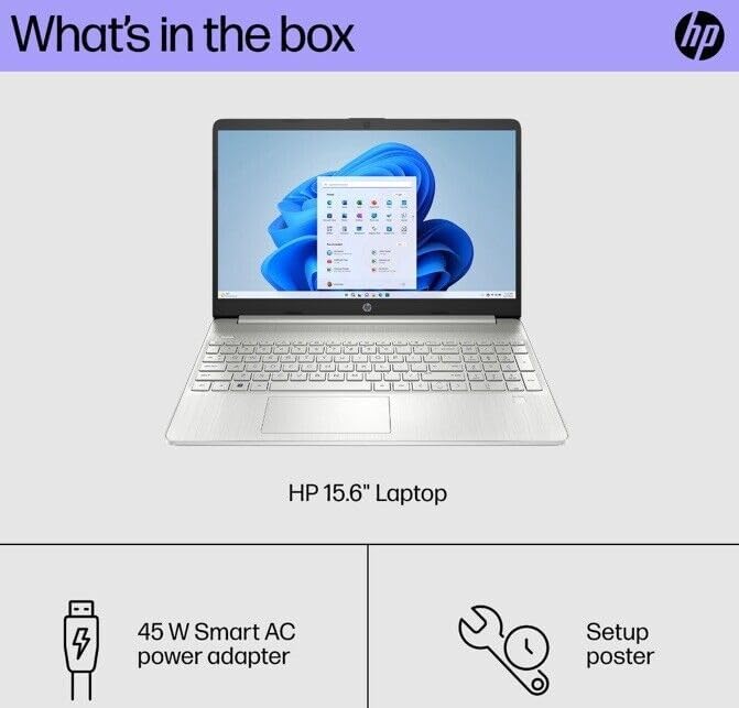 HP 15.6' FHD Laptop, Intel Core i3-1215U, 8GB RAM, 256GB SSD, Silver, Windows 11 Home, 15-dy5131wm (Renewed)