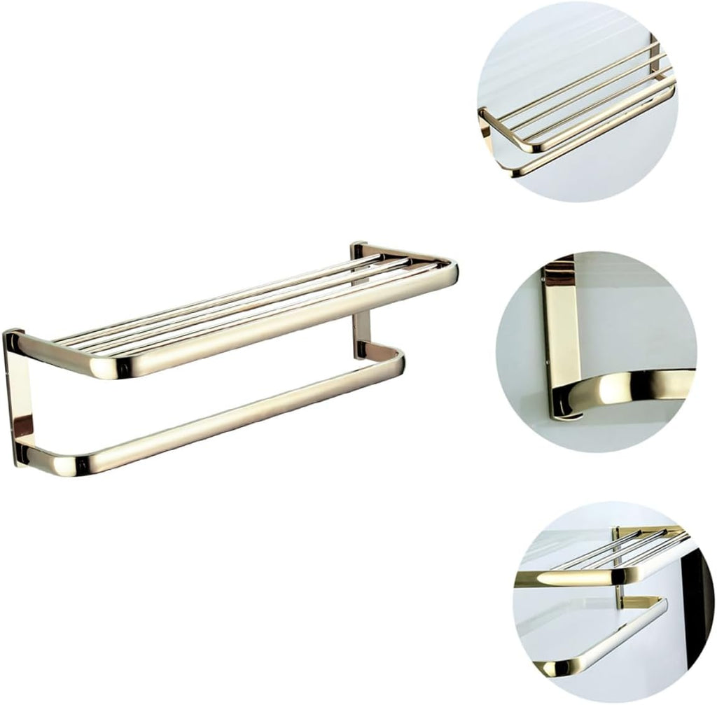 Angoily 1pc Brass Towel Rack Double Design Wall-Mounted Towel Hanger for Bathroom and Kitchen Elegant Gold Finish Easy Installation for Storage