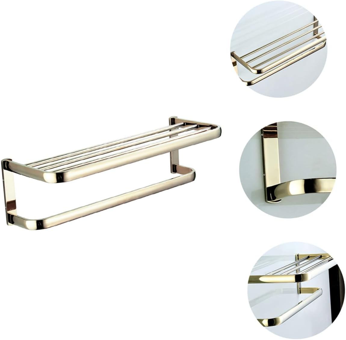 Angoily 1pc Brass Towel Rack Double Design Wall-Mounted Towel Hanger for Bathroom and Kitchen Elegant Gold Finish Easy Installation for Storage