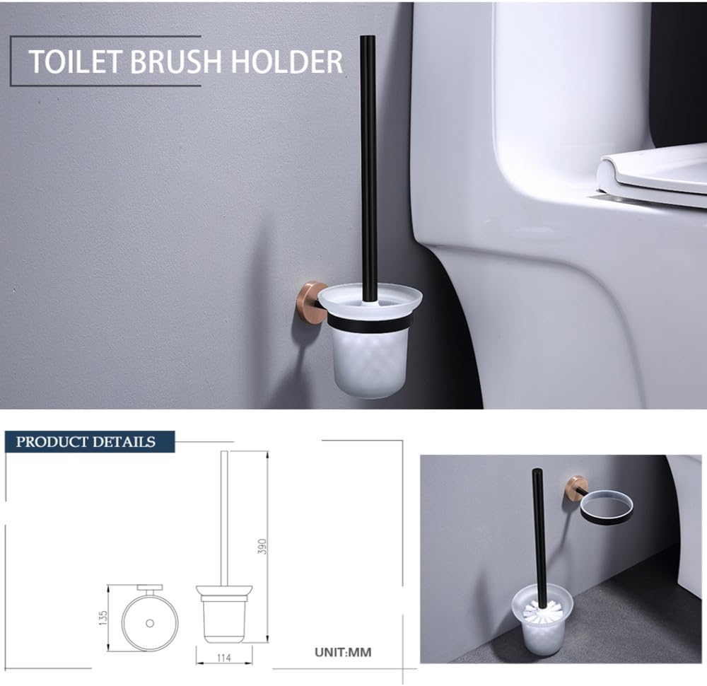 Rose Gold and Black Bathroom Accessories Hardware Towel Bar Rail Rack Toilet Paper Holder Towel Robe Hook Soap Dish Toilet Brush,Toilet Brush Holder