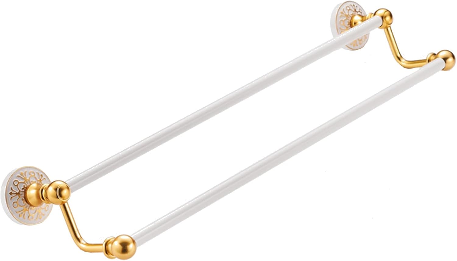 Aluminum Alloy Towel Rack ，Foldable Bathroom Towel Holder ，Towel Rail Bar,All Aluminum Double Towel Hanger Rack,Wall Mounted Towel Holder,Bathroom Accessories,Screws Mounting,Gold and White(60cm)