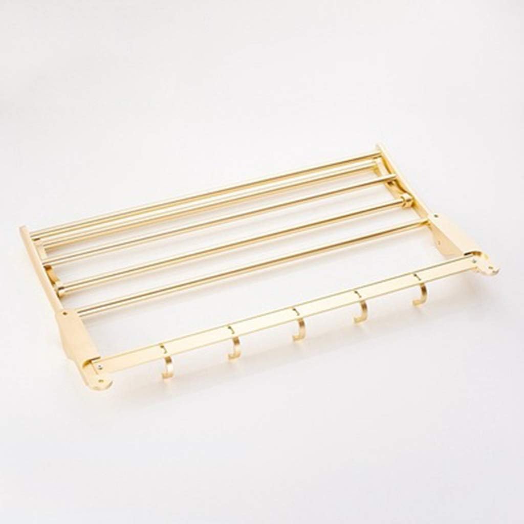 Space Aluminum Towel Rack Towel Rail Folding Wall Hanging Bathroom Kitchen Double Rack with Five Hooks Top of The Line Rack Gold (Size : Brown)