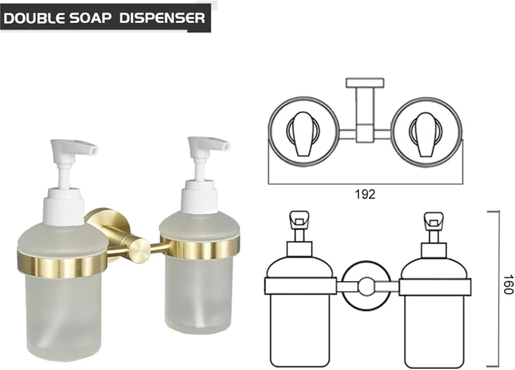 Gold Bathroom Accessories Towel Bar Rail Shelf Toilet Holder Wall Mount Paper Holder Robe Hook Soap Dispenser Towel Ring(Double Dispenser)