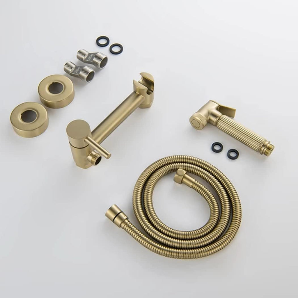 Bidet Sprayer for Toilet,Brass Handheld Bidet Sprayer Hot and Cold Cloth Diaper Sprayer Kit Bathroom Toilet Bidet Attachment Set,Gold,Silver