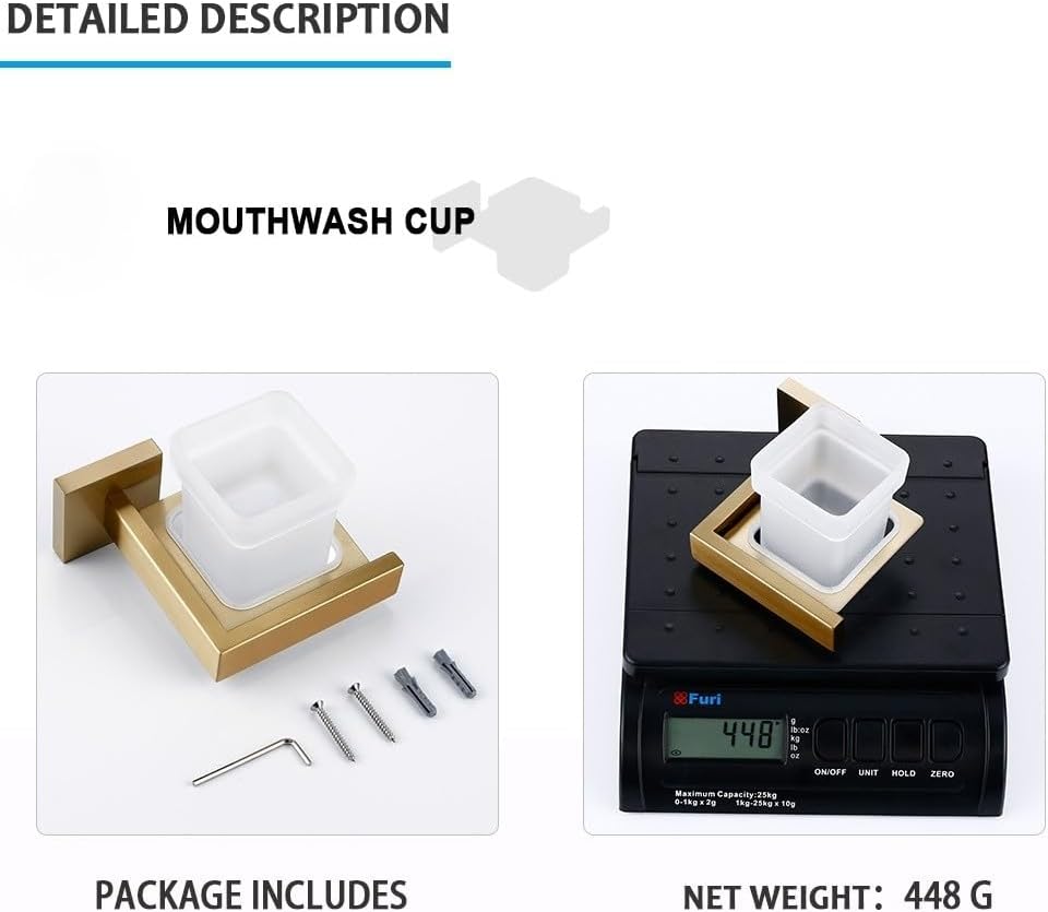 Brushed Gold Bathroom Accessories Set Toilet Brush Holder Toilet Paper Towel Bar Rail Rack Hanger Hook Soap Dish Hardware,Tooth Cup
