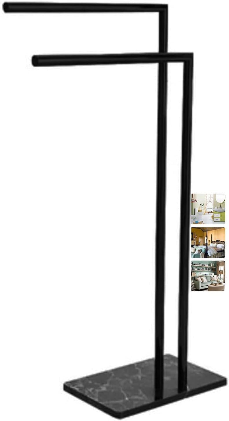 Towel Rail Bathroom Towel Racks for Bathroom,Freestanding Towel Holder Towel Stand with Bars,Double Clothes Drying Rack Airer/Black (Black),Black