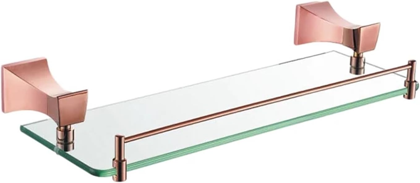 Square Paper Holder Robe Hook Towel Bar Ring Glass Rack Soap Holder Toilet Holder Tumbler Rose Gold Bathroom Accessories(Glass Shelf)