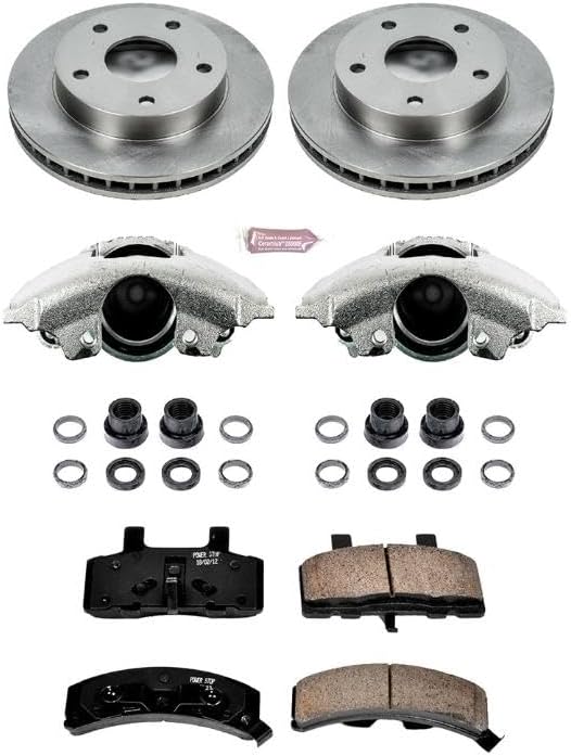 PowerStop Front Brake & Caliper Kit for Dodge Ram 1500 1994-99 - Ceramic Brake Pads + Calipers + Disc Rotors Replacement, KCOE2126