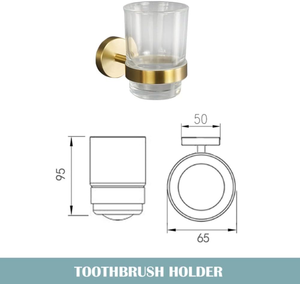 Gold Brushed Bathroom Accessories Hardware Set Towel Bar Rail Paper Holder Robe Hook Soap Dish Towel Hanger Shelf Toilet Brush,Single Towel Bar(Cup Holder)