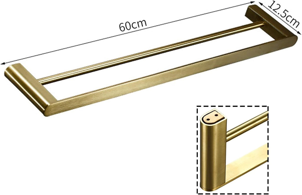 Towel Rail Bar, Stainless Steel Double Towel Holder, 40cm - 80cm Wall Mounted Polished Bath Towel Rack for Bathroom and Kitchen, Gold