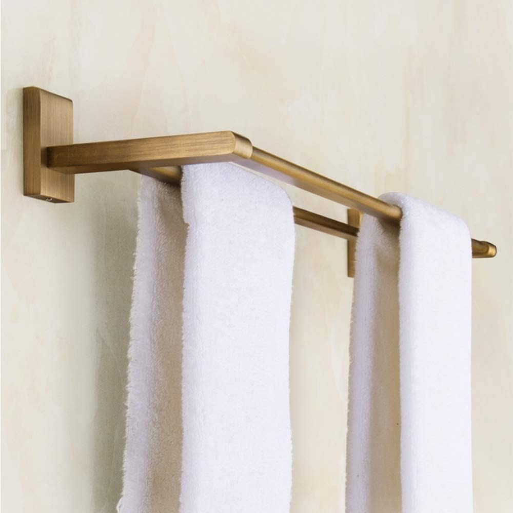 Bathroom Accessories,Vintage Golden Brass Towel Shelf with Double Towel Bar Rack Organizer(50 cm)