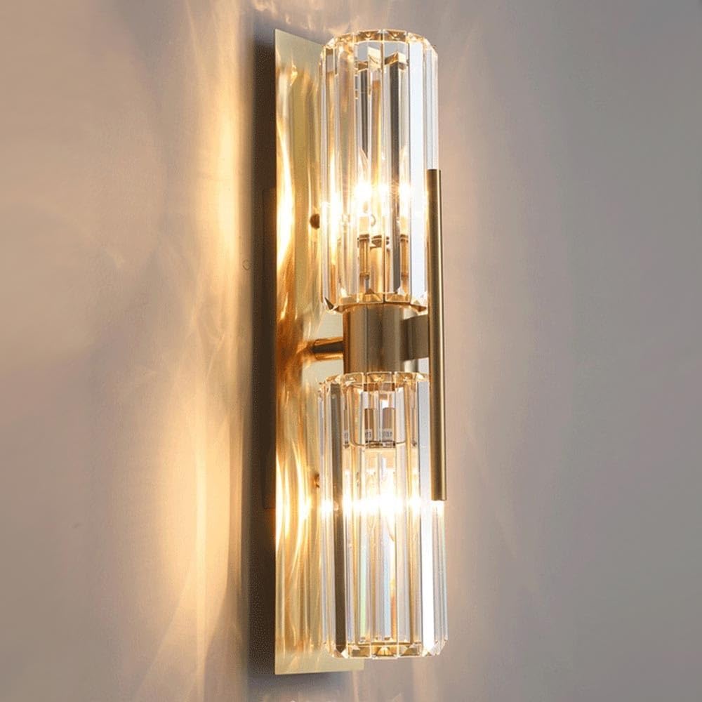 Modern K9 Crystal Wall Sconce Up and Down Wall Mount Light Bathroom Vanity Wall Lighting Fixtures Gold Double Head Wall Lamp for Indoor Living Room Bedroom Bedside