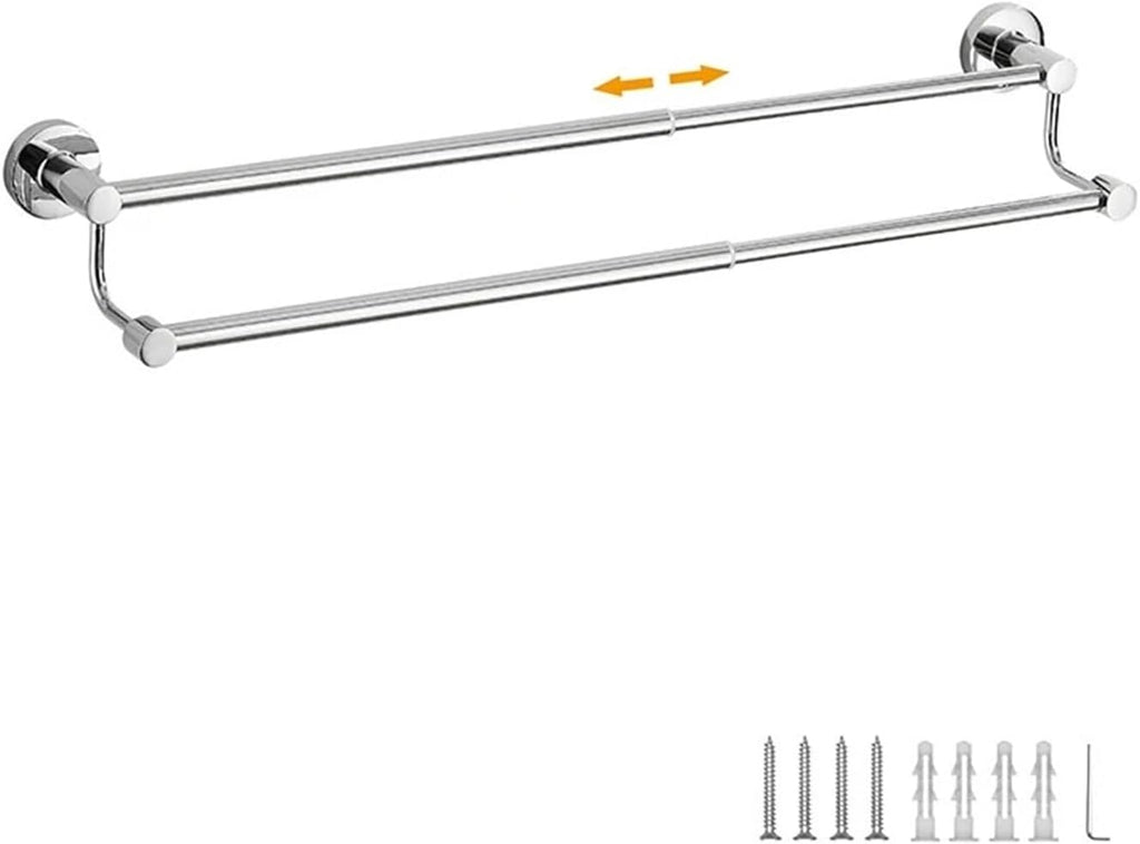 Bathroom Retractable Towel Double Bar Black, Chrome Towel Rack Extended Drying Towel Hanging Bar Gold, Nickel EL81024D(Chrome)