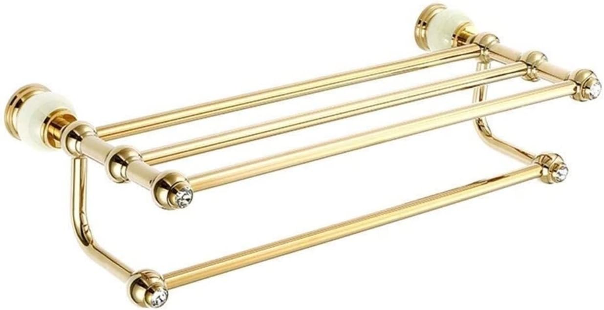 Towel Racks European Style Metal Towel Rack Wall-Mounted Towel Holder Jade Towel Bar Double Towel Rack for Toilet Bathroom Organizer