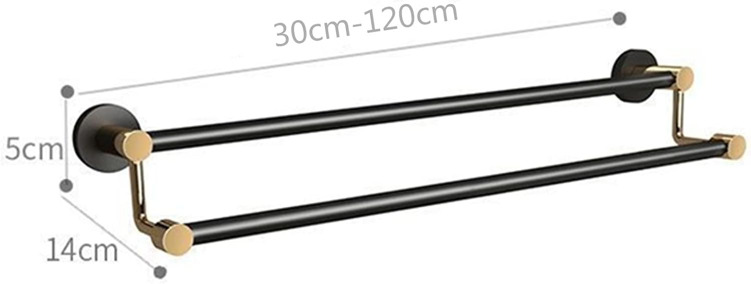 Stainless Steel Double Towel Bar Rail - 60 cm / 24 inches Wall Bath Towel Holder, Screws Mounting Rail Rack for Kitchen and Bathroom (Black Gold) (Size : 39.4inch)