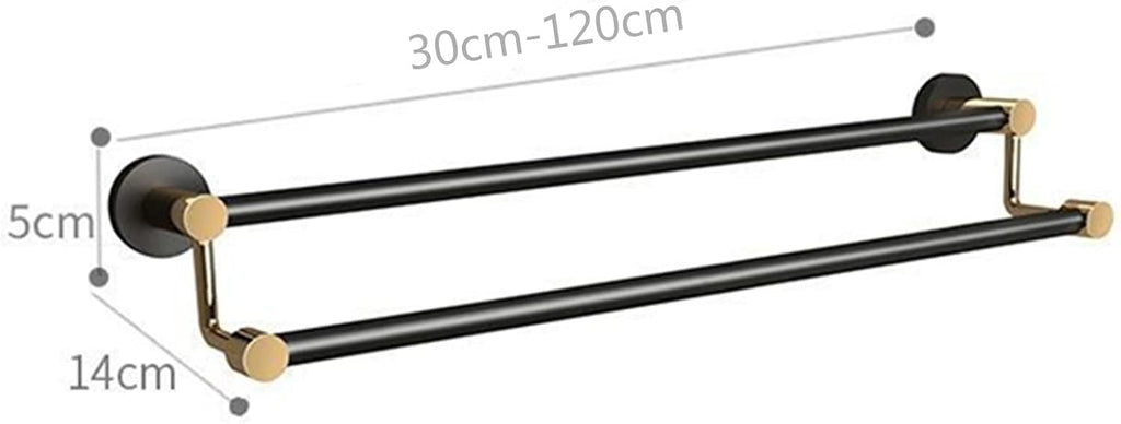 Stainless Steel Double Towel Bar Rail - 60 cm / 24 inches Wall Bath Towel Holder, Screws Mounting Rail Rack for Kitchen and Bathroom (Black Gold) (Size : 47.2inch(120cm))