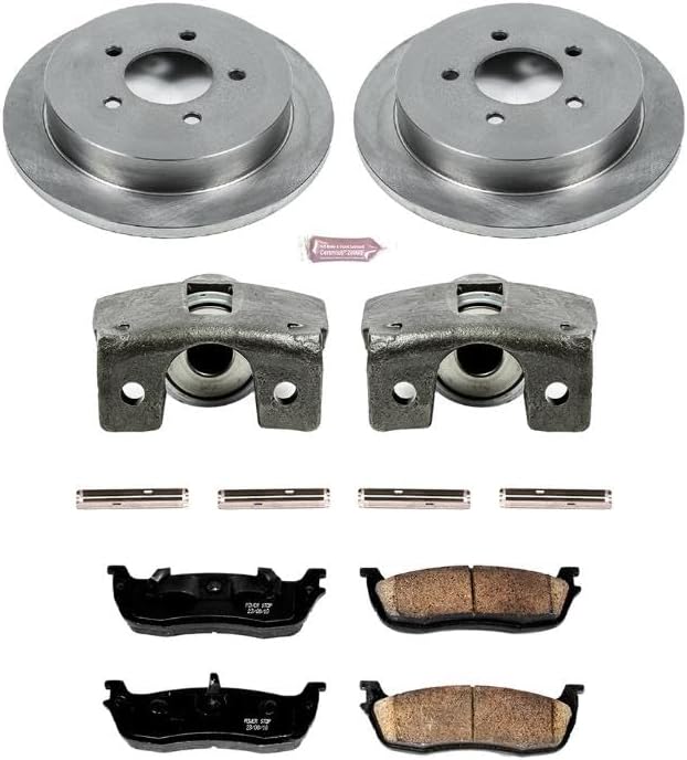 PowerStop Rear Brake & Caliper Kit for Ford Expedition 2000-02 |F-150 1999-03 |F-150 Heritage 2004 |Lincoln Blackwood 2002 - Ceramic Brake Pads + Calipers + Disc Rotors Replacement, KCOE1913