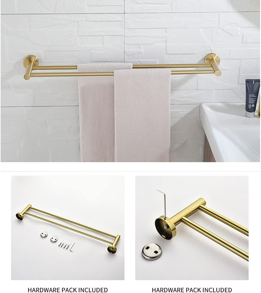 Towel Rails Towel Rail for Bathroom, Modern Brushed Gold Towel Racks, Fashion Gold Color Wall Mounted Double Bar Bathroom Accessories/1Pcs Towel Racks
