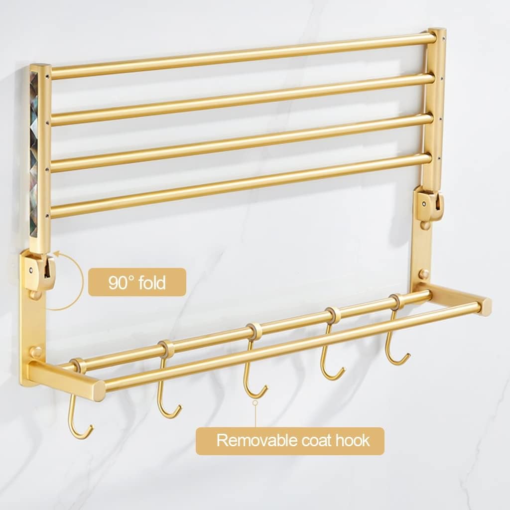 Towel Rails Brushed Gold Towel Bar Wall Mounted Brass Hand Towel Bar Bathroom Towel Holder Kitchen Dish Cloths Hanger Towel Racks (Color : Folding Bath Towel Rack)