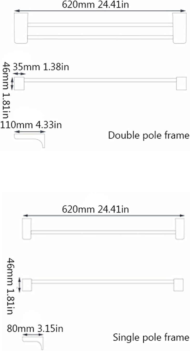 Towel Rail Bath Towel Holder Pale Gold Towel Holder Wall Mount,Bathroom Towel Rack,24.4 Inches Foldable Wall Double Towel Holder,Mounted Multifunctional Rack Organizer Towel Ra,Single towel bar