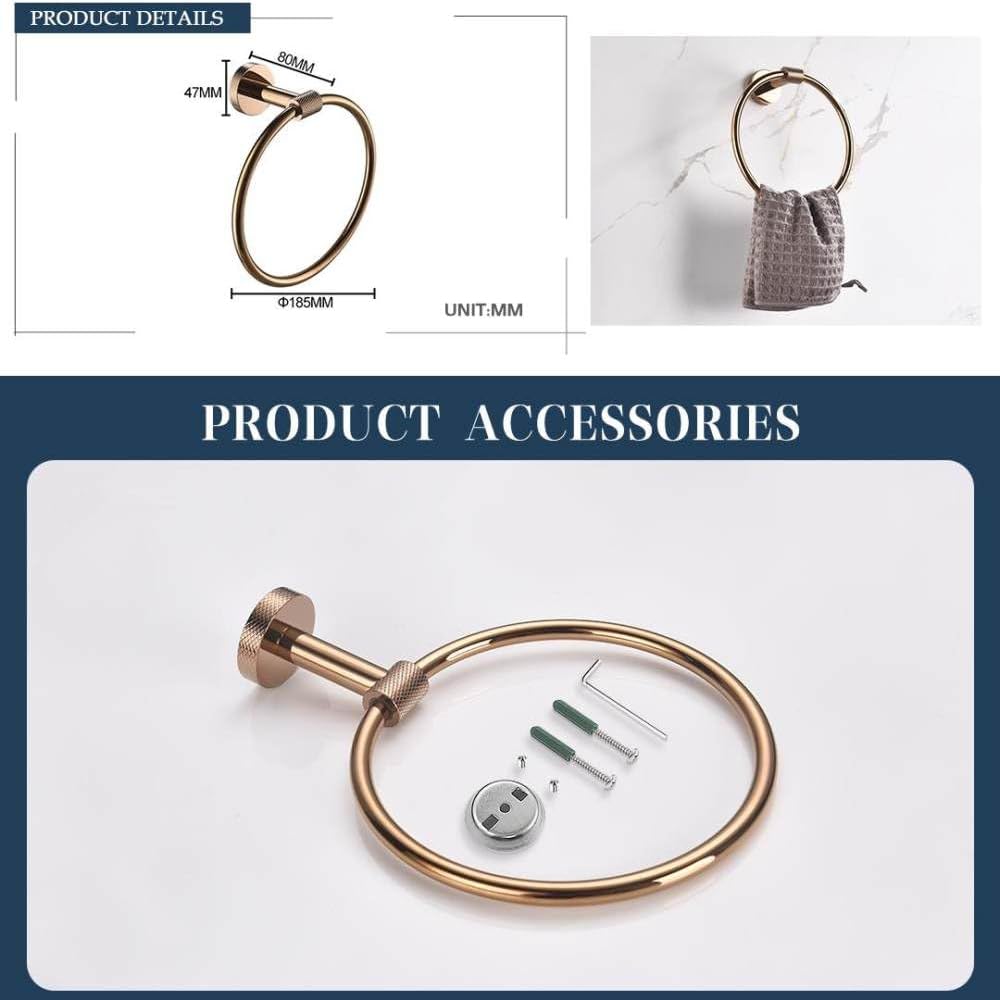 Rose Gold Wall Mount Shelf Toilet Bath Hardware Paper Holder Towel Bar Rack Rail Rod Robe Hook Hanger Bathroom Accessories Set,Single Towel Bar(4 Pieces Set a)