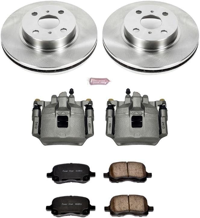 PowerStop Front Brake & Caliper Kit for Chevrolet Prizm 1998-02 | Toyota Corolla 1998-02 - Ceramic Brake Pads + Calipers + Disc Rotors Replacement, KCOE1152