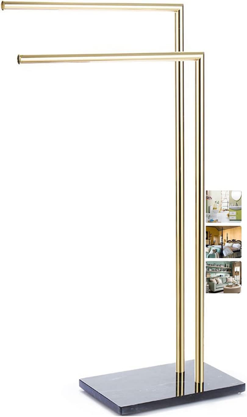 Towel Rail Bathroom Towel Racks for Bathroom,Freestanding Towel Holder Towel Stand with Bars,Double Clothes Drying Rack Airer/Black (Black),Gold