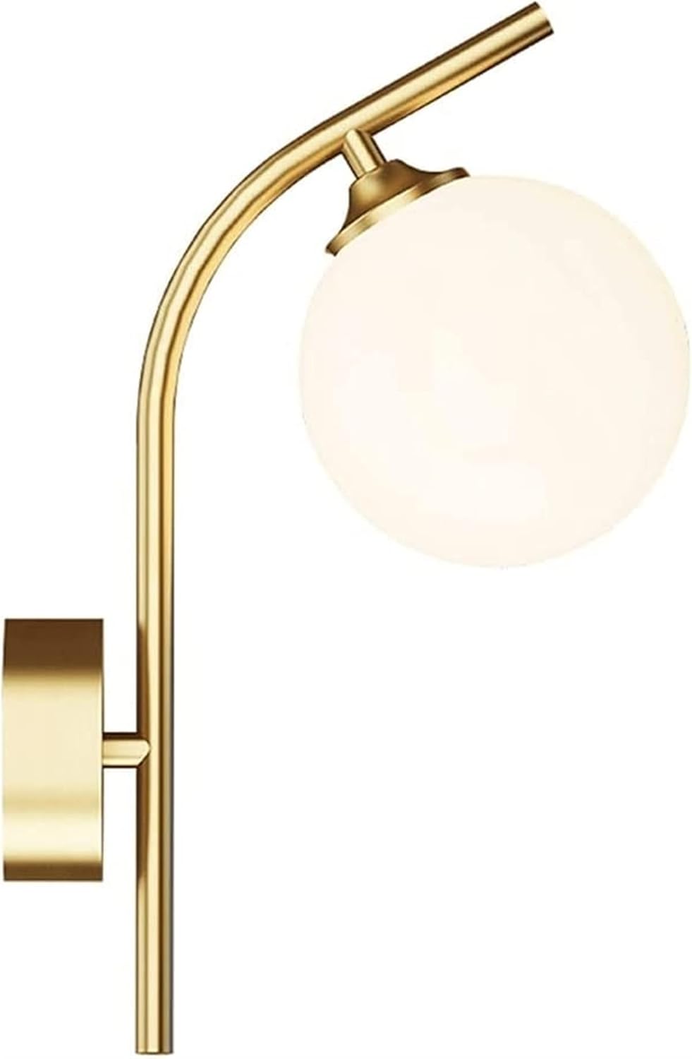 Modern Indoor Wall Sconce Lighting Fixture, Gold Wall Mounted Lamp, Creative LED Wall Light for Living Room Bedroom Bedside Corridor Stairway Bathroom, Brass Finish - White Glass Shade