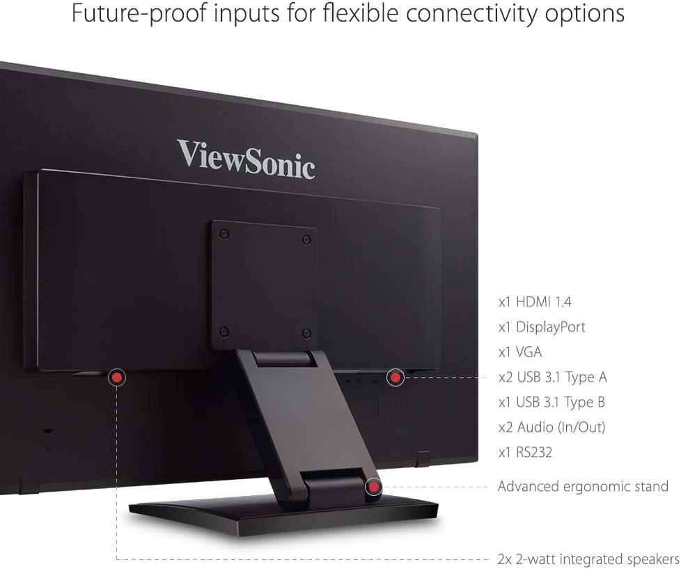 ViewSonic TD2760 27 Inch 1080p 10-Point Multi Touch Screen Monitor with Advanced Ergonomics RS232 HDMI and DisplayPort