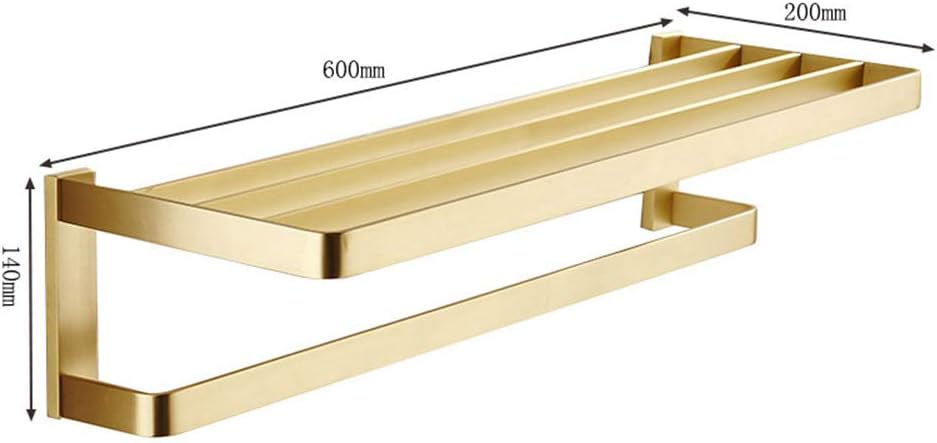 Towel Rack Wall Mounted Brass Made Brushed Gold Finish Towel Double Shelf with Towel Rail Storage Holder for Hotel Bathroom Home