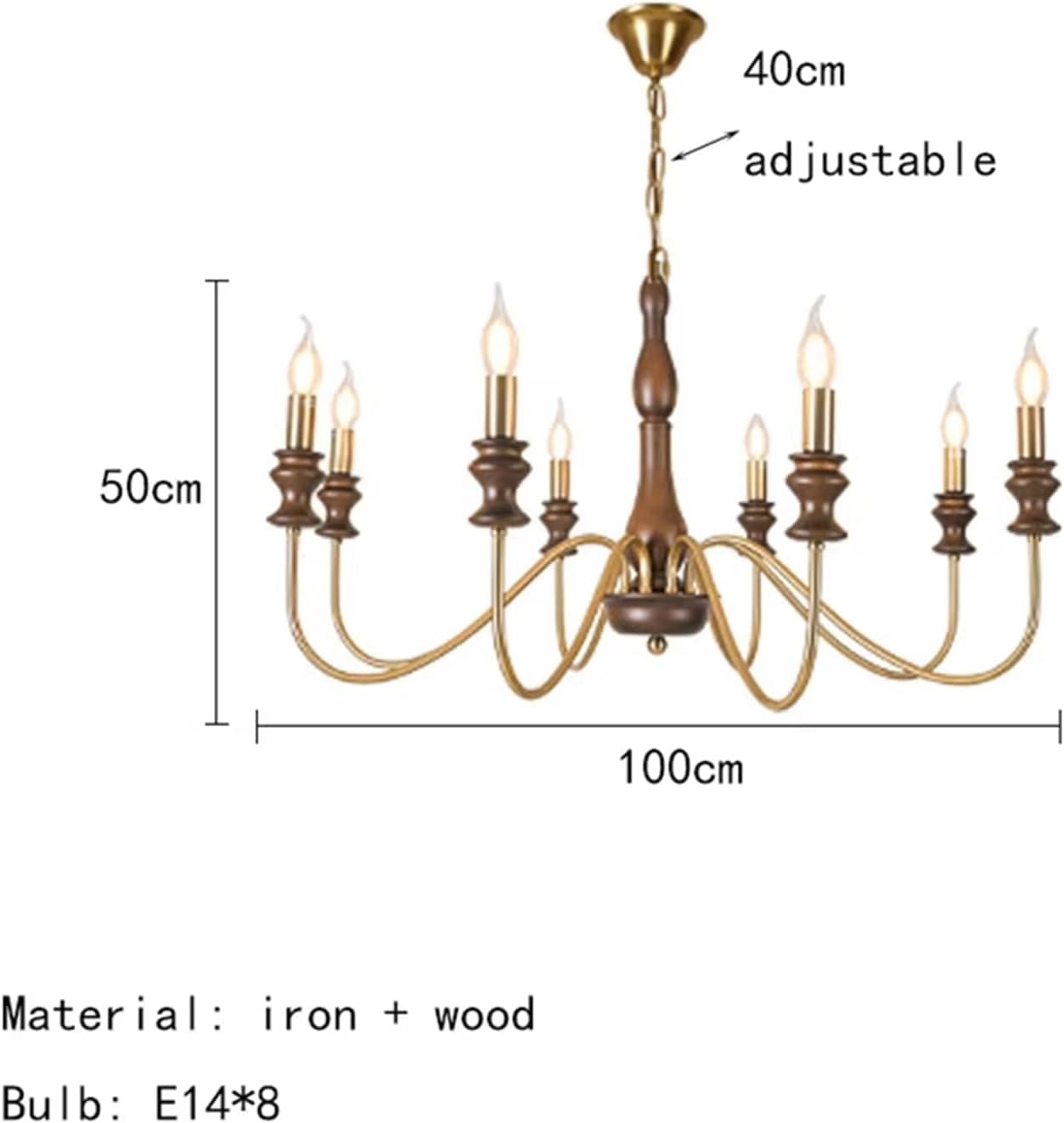 Retro Style E14 Bulb Chandelier Gold Silver Black Metal Dark Wood for Parlor Restaurant Bedroom Lighting,Dining Light Fixtures