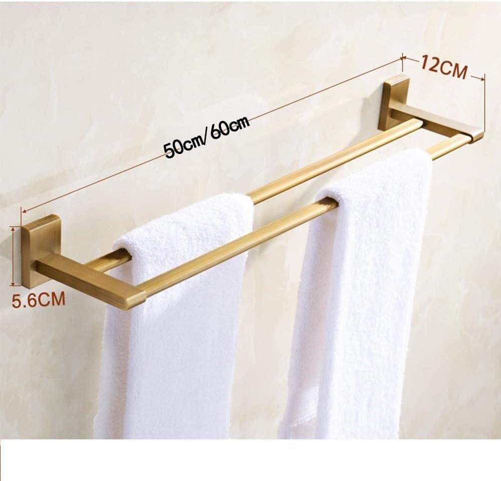 Bathroom Accessories,Vintage Golden Brass Towel Shelf with Double Towel Bar Rack Organizer(50 cm)