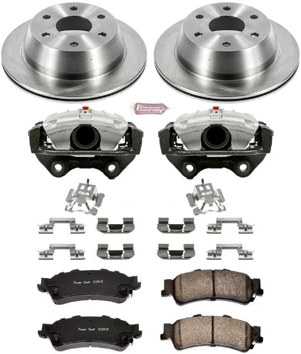 PowerStop Rear Brake & Caliper Kit for Chevrolet Astro 2003-05 |Avalanche 1500 2002 |Silverado 1500 1999-02 |Suburban 1500 2000-02 - Ceramic Brake Pads + Calipers + Disc Rotors Replacement, KCOE2018