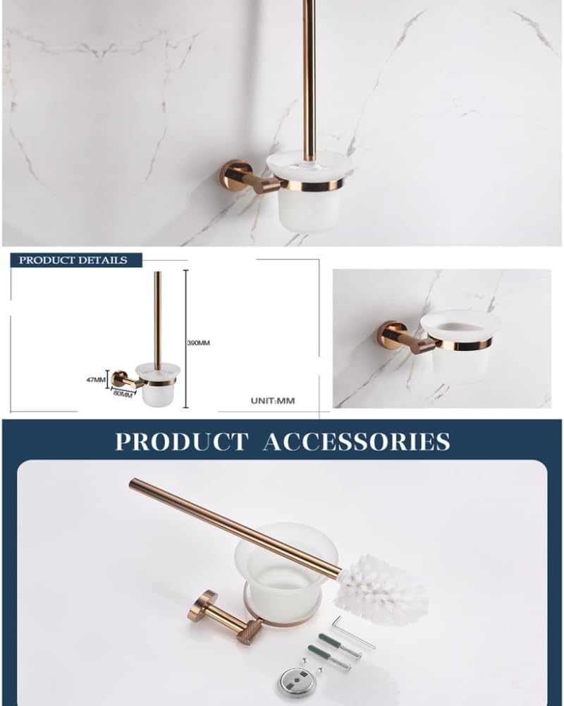 Rose Gold Stainless Steel Wall Hook Toilet Paper Holder Towel Bar Bathroom Accessories,Toilet Brush Holder