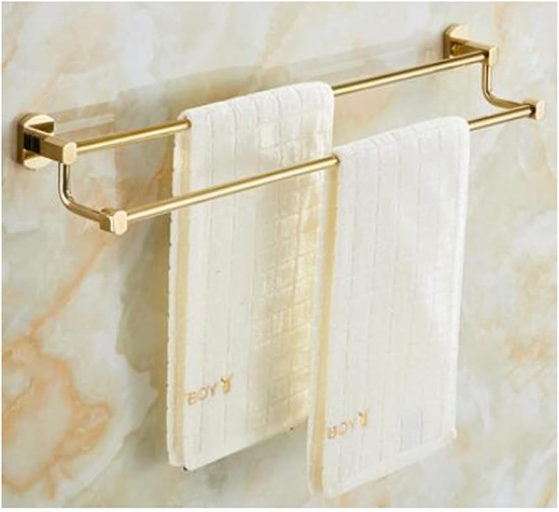 Shower Shelves Gold Bath Sets, Towel Rack, Paper Holder, Toilet Brush Holder, Hooks Bathing Accessories (Color : Double Towel bar)