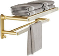 Gold Aluminum Wall Mounted Bathroom Shelves with Foldable Towel Rack and Double Towel Bar Organizer Over Toilet Storage Hanger,