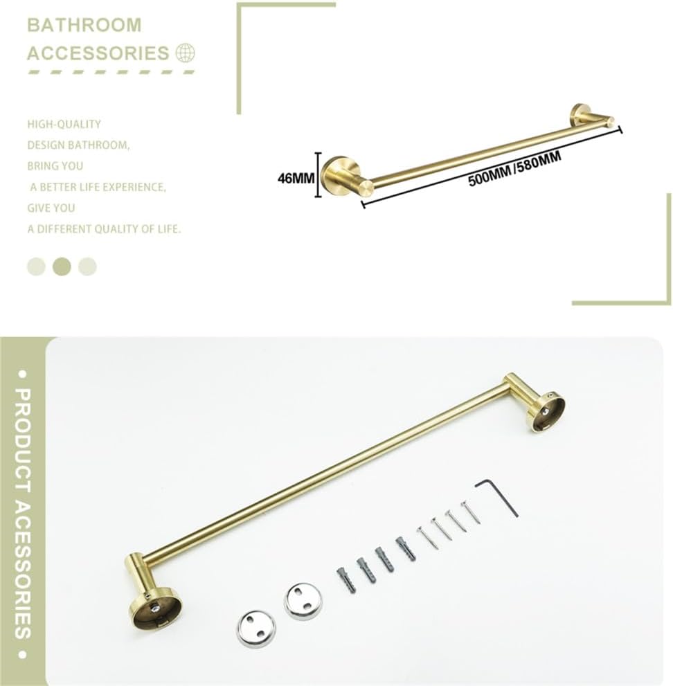 Towel Rack Brushed Gold Wall Mount Shelf Toilet Bathroom Hardware Paper Holder Towel Rack Rod Hanger Bathroom Accessories Single Towel Rack B