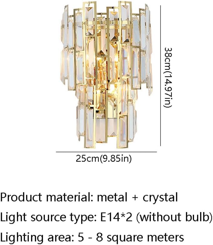 Modern Crystal Wall Lights E14 2-Light Bedroom Wall Lamps Home Living Room Dining Room Wall Sconces Simplicity Hallway Bathroom Decoration Wall Lighting Fixture (Gold)