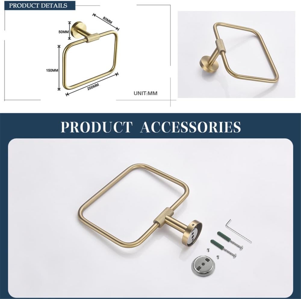 Brushed Gold Brass Bathroom Accessories Set - Wall-Mounted Hand Towel Bar, Toilet Paper Holder, Robe Hook, Towel Ring - Elegant Knurling Design for Luxury Home Decor