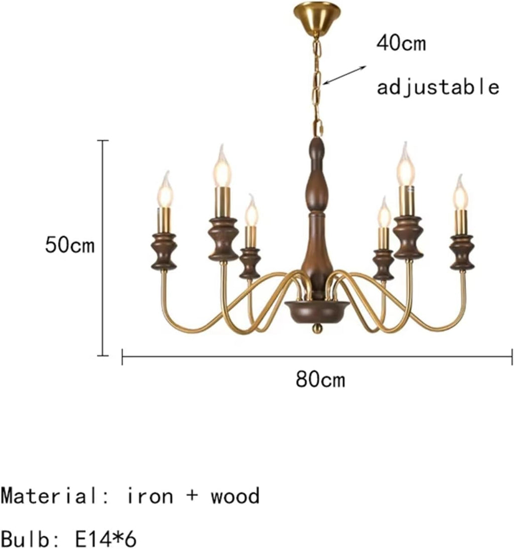 Retro Style E14 Bulb Chandelier Gold Silver Black Metal Dark Wood for Parlor Restaurant Bedroom Lighting,Dining Light Fixtures