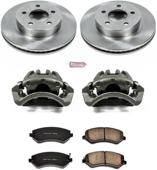PowerStop Front Brake & Caliper Kit for Jeep Liberty 2002-07 - Ceramic Brake Pads + Calipers + Disc Rotors Replacement, KCOE2160
