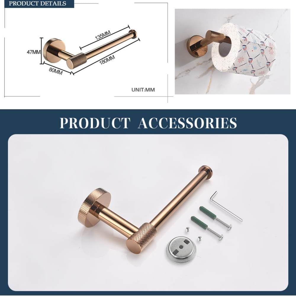 Rose Gold Wall Mount Shelf Toilet Bath Hardware Paper Holder Towel Bar Rack Rail Rod Robe Hook Hanger Bathroom Accessories Set,Single Towel Bar(4 Pieces Set D)