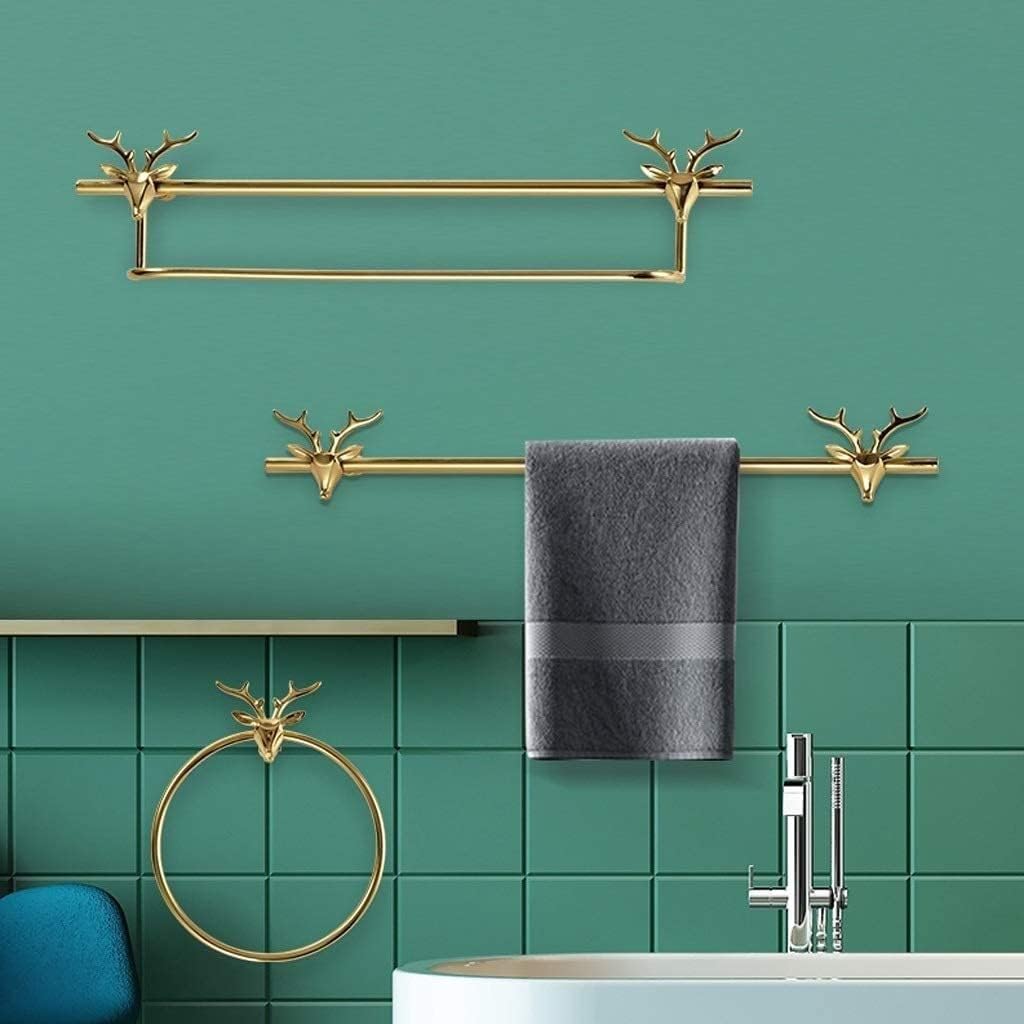 Towel Racks Creative Deer Head Shape Towel Rack High-Grade Copper Towel Rail Wall Mounted Towel Rack Bathroom Hotel Supplies Organizer (Color : A-Gold, Size : Double bar)