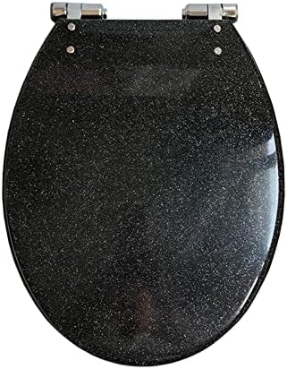 Toilet Seat Resin Toilet Seat, Glitter Toilet Seat with Quick Release, Simple Top Fixing and Bottom Fixing, Oval Environmentally Friendly Resin Toilet Seat,Gold,Black