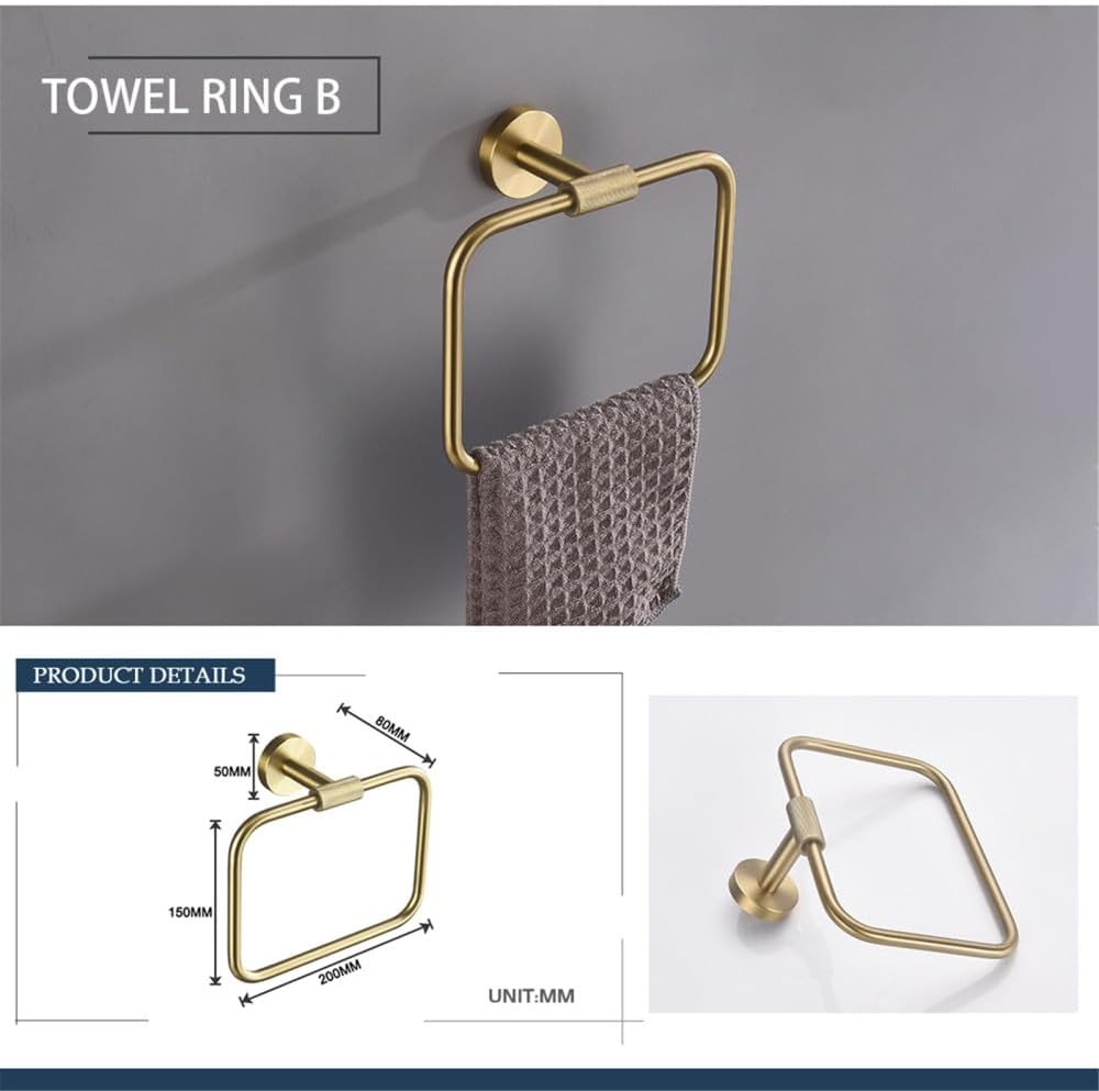 Brushed Gold Brass Bathroom Accessories Set - Wall-Mounted Hand Towel Bar, Toilet Paper Holder, Robe Hook, Towel Ring - Elegant Knurling Design for Luxury Home Decor