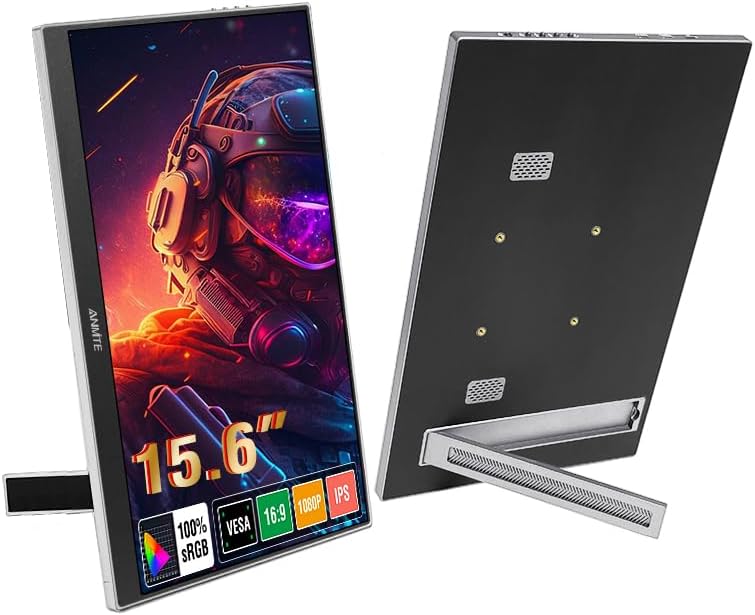 Portable Monitor 15.6 Inch Computer Gaming Metal Enclosure Mobile External Display for Laptop Xbox PS4 Phone with Speakers Type-C USB-C HDMI IPS FHD 1080P LED Screen