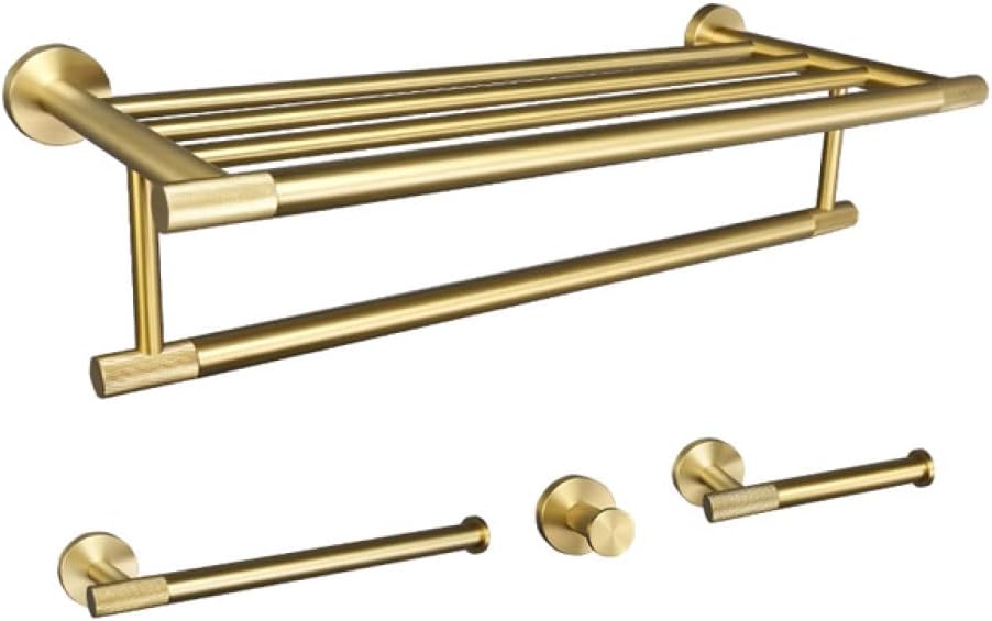 Gold Brushed Bathroom Accessories Hardware Set Towel Bar Rail Paper Holder Robe Hook Soap Dish Towel Hanger Shelf Toilet Brush,Single Towel Bar(4 Pieces Set)