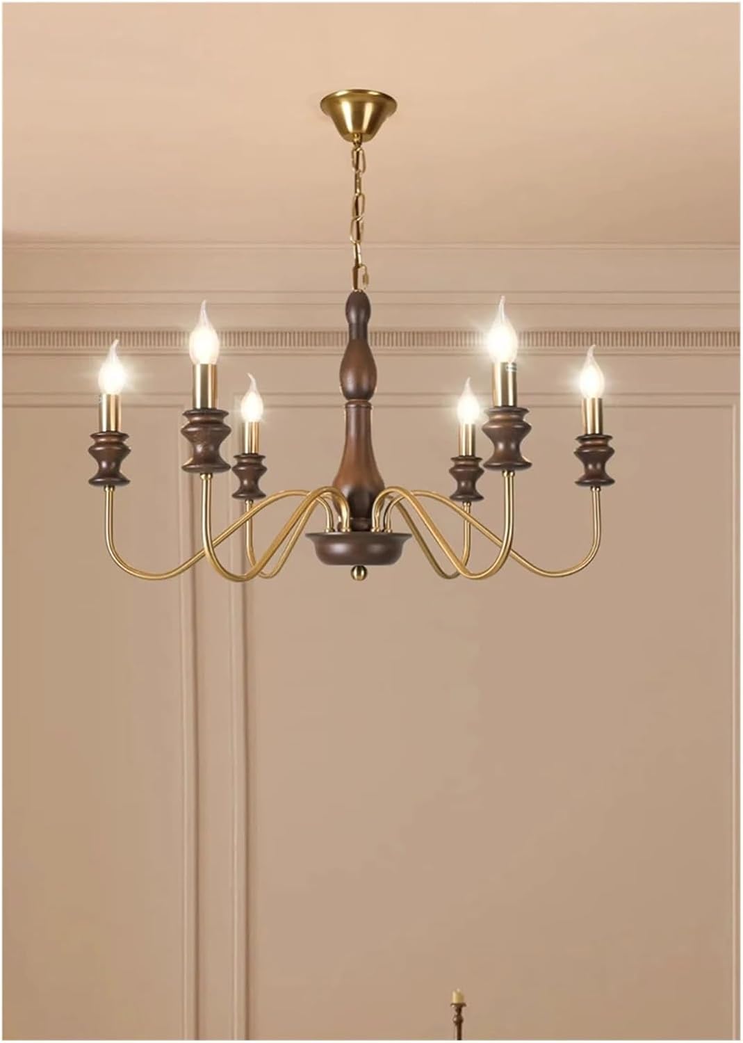 Retro Style E14 Bulb Chandelier Gold Silver Black Metal Dark Wood for Parlor Restaurant Bedroom Lighting,Dining Light Fixtures