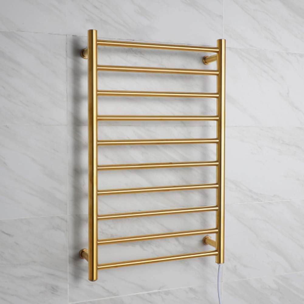 Wall-Mounted Electric Towel Radiator, Energy Saving Towel Warmer and Drying Towel Rack, 10 Bars, Small Stainless Steel Mirror Heated Towel Rack for Bathroom (Ab-Gold