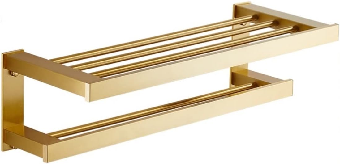 Towel Rack Towel Rail Double Towel Bar Brushed Space Aluminum Metal Bathroom Towel Rack Shelf Wall Mount Towel Holder for Bathroom Kitchen Towel Bar Towel Holder/Gold/40Cm